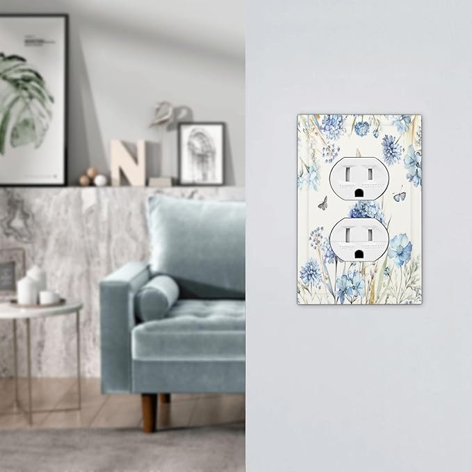 Outlet Covers Blue Floral Hydrangea Plants 1 Gang Duplex Electrical Receptacle Faceplate Light Switch Cover Wall Plate Decorative Switch Plates for Bedroom Home Decor