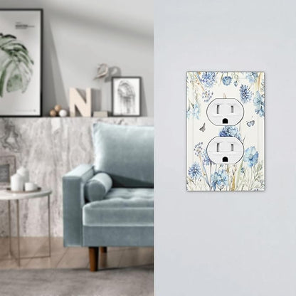 Outlet Covers Blue Floral Hydrangea Plants 1 Gang Duplex Electrical Receptacle Faceplate Light Switch Cover Wall Plate Decorative Switch Plates for Bedroom Home Decor