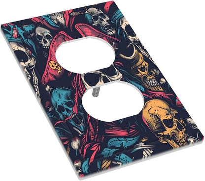 Outlet Covers Pirate Colourful Skeleton Red Hat 1 Gang Duplex Light Switch Cover Decorative Switch Plates Electrical Receptacle Faceplate Wall Plate For Farmhouse Cabin Decor