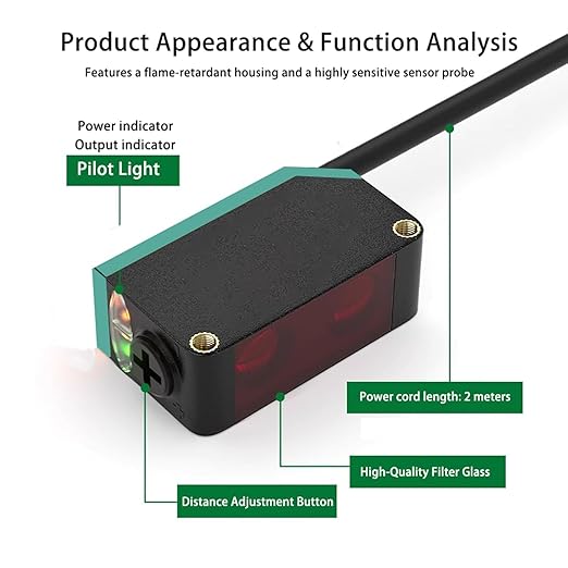 BG-38P Photoelectric Sensors,Background Suppression Diffuse Photoelectric Sensor,Sensing Distance 5-350mm,10–30VDC,PNP Output,Detection Distance Unaffected by Object Color