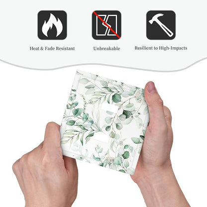 Boho Green Eucalyptus Leaf Floral Plants Flowers Decorative Switch Plates 2 Gang Double Toggle Outlet Light Switch Cover Wall Plate Electrical Faceplate for Bed Room Living Room Decor