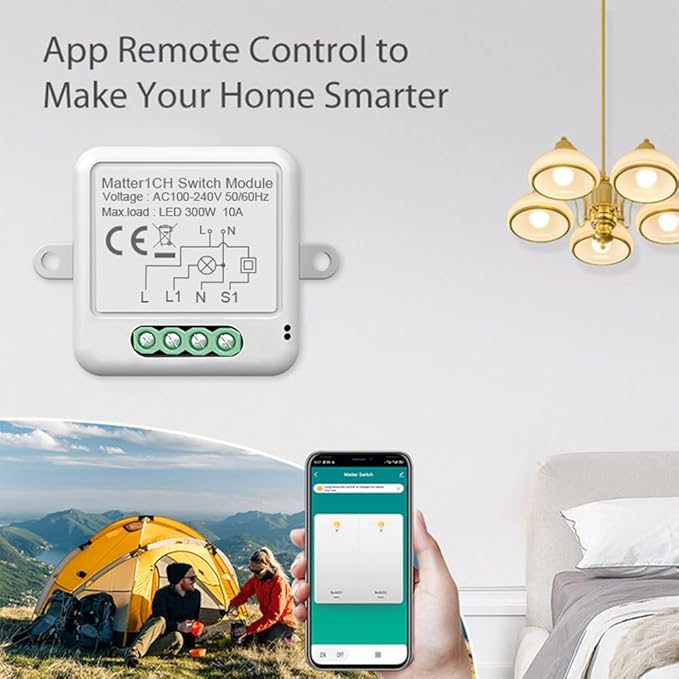1CH Matter Mini Smart WiFi Switch Module DIY Smart Relay Switch Module 10A Switch for Smart Home Automation Compatible with Home Pod//Assistant/