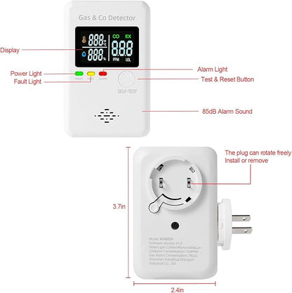 3 Packs Natural Gas & Carbon Monoxide Alarm,Combination Gas & Carbon Monoxide Detector,4-in-1 Real-time Display & Monitor,Plug in Propane Detector & CO Alarm for Home,RV,Apartment