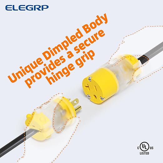 ELEGRP Lighted 20 Amp 125 Volt NEMA 5-20R 2 Pole 3 Wire Grounding Straight Blade Electrical Plug Replacement Cord Outlet Commercial Grade, Yellow, 1 Pack