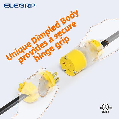 ELEGRP Lighted 20 Amp 125 Volt NEMA 5-20R 2 Pole 3 Wire Grounding Straight Blade Electrical Plug Replacement Cord Outlet Commercial Grade, Yellow, 2 Pack