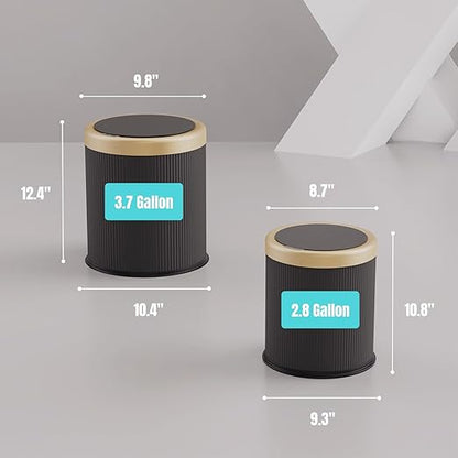 2Pack Automatic Bathroom Trash Can, Touchless Motion Sensor Garbage Can with Lid, Smart Dog Proof Trash Bin, Plastic Wastebasket for Bedroom, Office, Living Room, 2.8 Gallon+3.7 Gallon (Dark Grey)