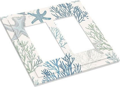 Decorative Outlet Covers Ocean Beach Theme Starfish Seashell Coral 2 Gang Double Gfci Rocker Electrical Wall Panels Light Switch Cover Plate For Bathroom Kids Room Decor