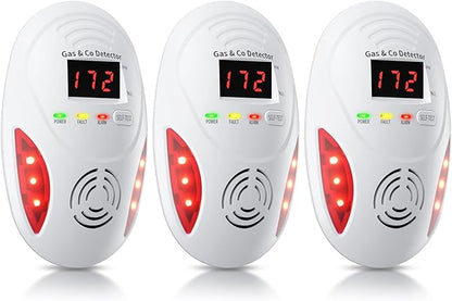 Carbon Monoxide Detectors and Natural Gas Detector, Carbon Monoxide Detectors Plug in, Dual Alarms Gas Leak Detector with Light - Natural, Co Leak Detection for Home, RV Essentials, White, 3Pcs