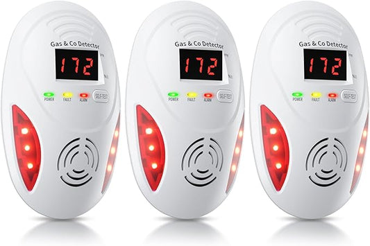 Carbon Monoxide Detectors and Natural Gas Detector, Carbon Monoxide Detectors Plug in, Dual Alarms Gas Leak Detector with Light - Natural, Co Leak Detection for Home, RV Essentials, White, 3Pcs