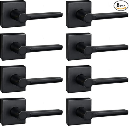 8 Pack Dummy Door Levers in Matte Black, Heavy Duty Interior Handle Lock for Closet Pantry, Non-Turning, Single Sided, Reversible for Left/Right Hand