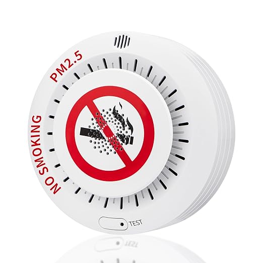 2in1 Cigarette Detector with 10 Level Sensitivity, Infrared Remote Control, PM2.5 Indoor Air Quality Monitor, Ceiling Mounted Smoke Detection for Offices, Restaurants, Hospitals, Schools, Apartments