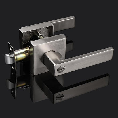 Probrico Interior Brushed Nickel Door Handle, Heavy Duty, Flat Square Privacy Door Handles, Keyless Door Levers Lockset for Bedroom and Bathroom, 8 Pack