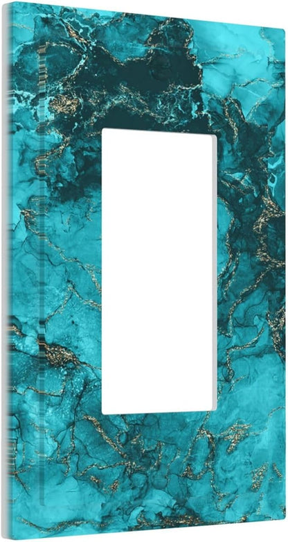 Decorative Outlet Covers Modern Abstract Turquoise Blue Marble Texture 1 Gang Rocker Light Switch Covers Single Decora GFCI Device Wall Plate for Bathroom Home Decor （2 Pack）