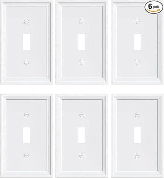 6-Pack Single Toggle Light Switch Covers Wall Plate, Pure White Decorative Switch Plate Covers, 1 Gang Natural Bamboo Fiber Wall Plate, Corrosion Resistant