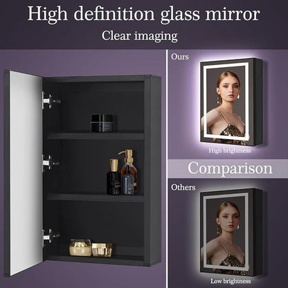 20 x 30 Inch Black Medicine Cabinet Mirror with Lights 3 Color Anti-Fog 30 Inch Bathroom Lighted Medicine Cabinet with Mirror and Light Led Medicine Cabinet Mirror with Storage for Bathroom