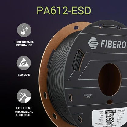 Polymaker Fiberon PA612-ESD 3D Printer Filament 1.75mm 0.5kg, ESD-Safe Carbon Fiber Nylon, Heat Resistant to 150°C, Chemical Resistant, Industrial Grade Strength, PCB Fixtures, Electronics Housings