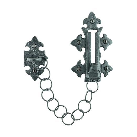 Renovators Supply Manufacturing Black Chain Door Latches Slide Latch Bolt 5" Long Wrought Iron Colonial Chain Type Door Guard Extra Security Rust Resistant Privacy Latches with Hardware Pack of 4
