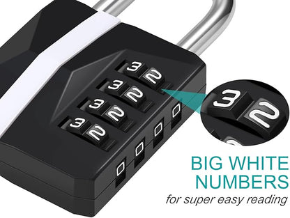 ZHEGE Locker Lock, Combination Lock Outdoor Weatherproof, [2023 Upgraded] Big White Number Lock for Gym, School, Toolbox, Fence Gate, Sheds, 4 Digit Padlock Heavy Duty (2 Pack, Black)