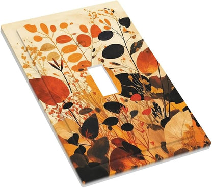 Decorative Light Switch Cover Boho Warm Colorful Plant Leaves 1 Gang Single Toggle Decorator Outlet Wall Plate Device Electrical Faceplate Switchplates for Bedroom living Room Decor