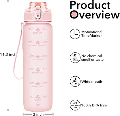 32oz Water Bottle with Time Marker, Motivational Drinking Bottle with Strap, BPA-Free Leak-Proof, Encouraging Water Bottle Time to Drink Water for Gym School Office Travel