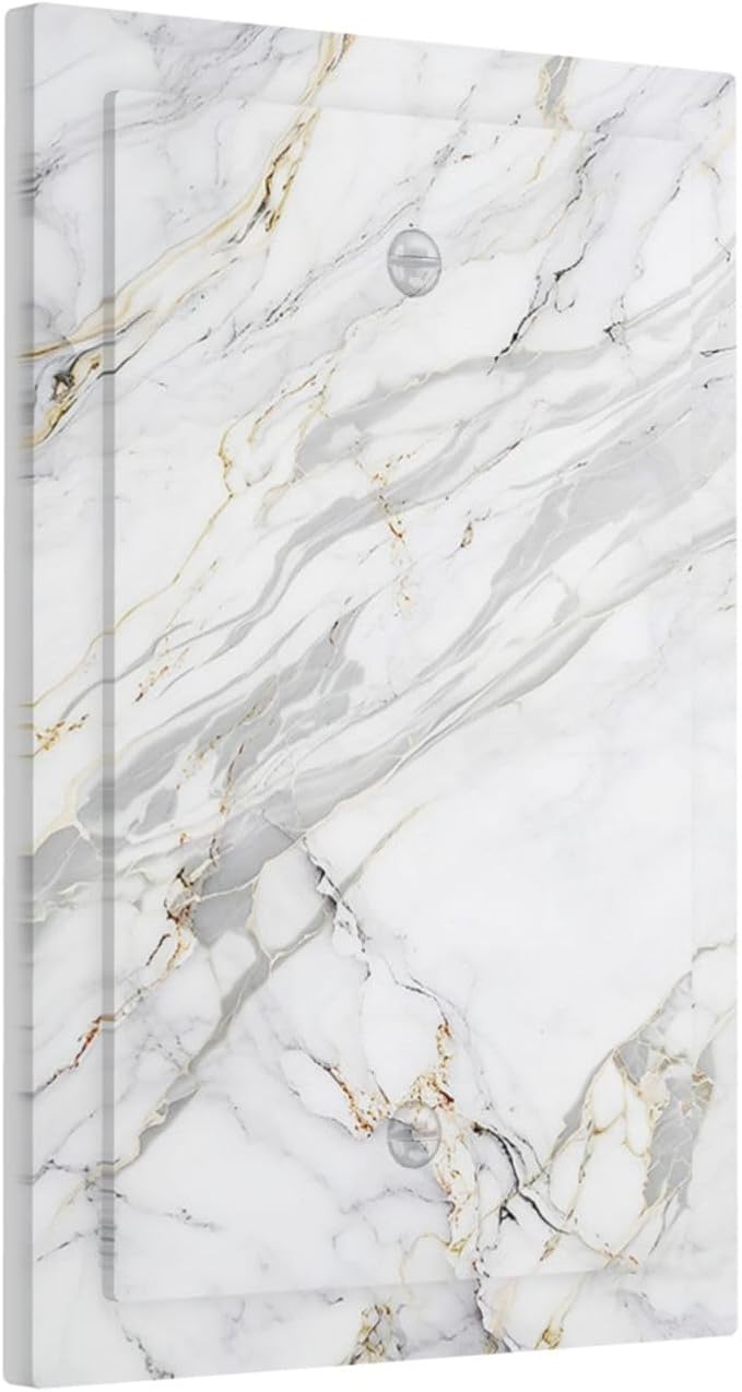 Light Switch Cover Plate Gray Gold Marble Abstract Modern Luxury 1 Gang No Device Blank Wall Plate Electrical Outlet Cover Decorative Switch Plate Covers for Bedroom Home Decor