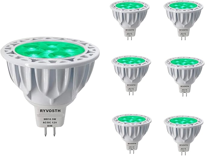 6-Pack MR16 Green Led Bulbs 5W Replace 35W 50W Halogen Equivalent,12V Low Voltage MR16 GU5.3 Green Color Bulb Spotlights for Outdoor Landscape Flood Track Lighting, Dimmable,45 Deg