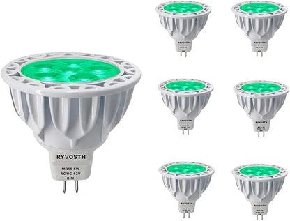 6-Pack MR16 Green Led Bulbs 5W Replace 35W 50W Halogen Equivalent,12V Low Voltage MR16 GU5.3 Green Color Bulb Spotlights for Outdoor Landscape Flood Track Lighting, Dimmable,45 Deg