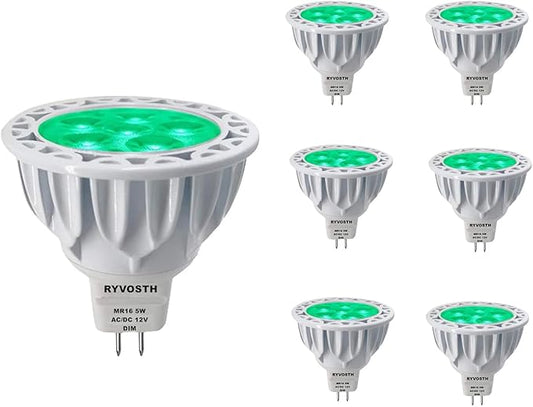 6-Pack MR16 Green Led Bulbs 5W Replace 35W 50W Halogen Equivalent,12V Low Voltage MR16 GU5.3 Green Color Bulb Spotlights for Outdoor Landscape Flood Track Lighting, Dimmable,45 Deg
