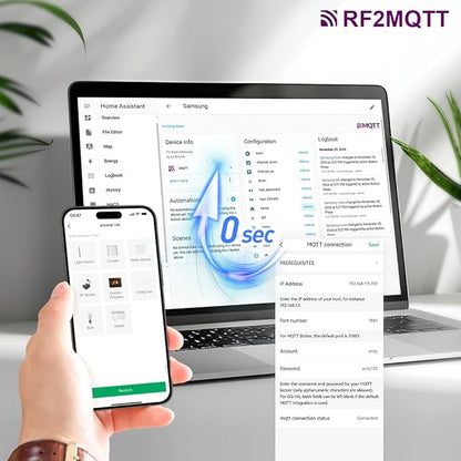 eHome Wi-Fi Smart RF Universal Remote Control,RF Controller for Light Switch,Ceiling Fan,Roller Shutter Motor,RF2MQTT Home Assistant,Compatible with Alexa,Google Home