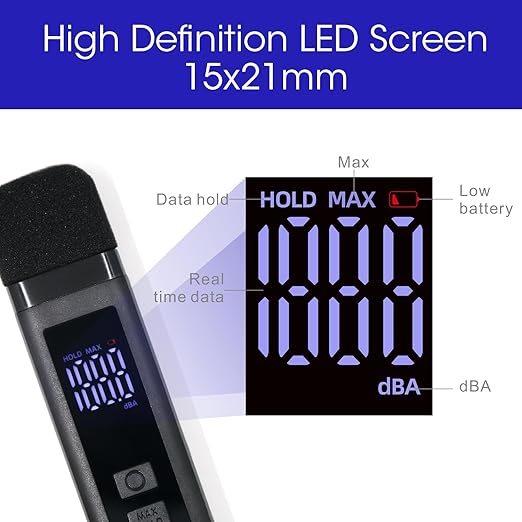 Digital Decibel Meter Sound Level Meter with LCD Display Decibel/MAX/Data Hold and Battery Indicator, 30~130dBA Pocket SPL Meter Sound Noise Monitor Rechargeable for Noisy Neighbors Factory Home