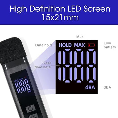 Digital Decibel Meter Sound Level Meter with LCD Display Decibel/MAX/Data Hold and Battery Indicator, 30~130dBA Pocket SPL Meter Sound Noise Monitor Rechargeable for Noisy Neighbors Factory Home