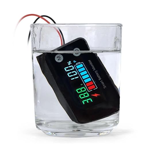 Upgrade IPX7 Waterproof Battery Monitor,12v 24v 36v 48v 60v 72v Battery Tester for car,Golf cart,RV,Boat.Voltage,Remain Capacity Battery Monitor with Temperature and Buzzer Alarm