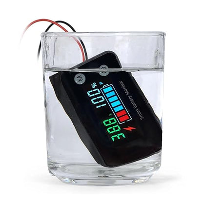 Upgrade IPX7 Waterproof Battery Monitor,12v 24v 36v 48v 60v 72v Battery Tester for car,Golf cart,RV,Boat.Voltage,Remain Capacity Battery Monitor with Temperature and Buzzer Alarm