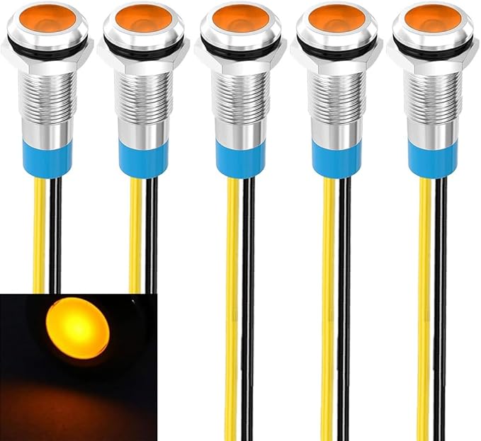 5pcs 8mm 110V-220V AC LED Waterproof Signal Lamp Metal Indicator Light (Yellow)