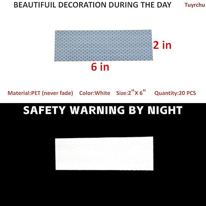 Non Fading White Reflective Stickers 2 inch X 6 inch, Outdoor Waterproof High Visibility Warning Safety Adhesive Reflector Tape (20 Pcs)