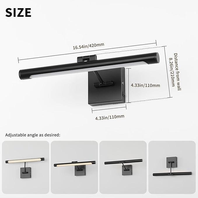 Joosenhouse Battery Operated Picture Light Rechargeable Art Light Wireless Gallery Light with Remote Control and Timed Dimmable with Single Swing Arm 16.54 Inch Warm White Black