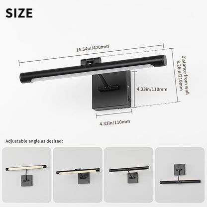 Joosenhouse Battery Operated Picture Light Rechargeable Art Light Wireless Gallery Light with Remote Control and Timed Dimmable with Single Swing Arm 16.54 Inch Warm White Black