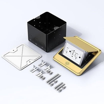 KYHSHJ Pop Up Floor Electrical Outlet with 20 Amp Stainless Steel GFCI Tamper Receptacle Outlet， Corrosive Resistant Hardware，ETL Listed,Brass