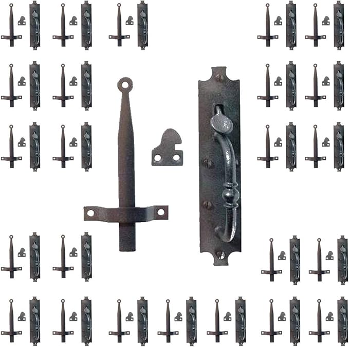 Renovators Supply Manufacturing Black Cast Iron Norfolk Door Latches Traditional Gate Or Door 8" Tall Thumb Latches Black Powder Coated Two Sided Gate Latch Locks with Mounting Hardware Pack of 25