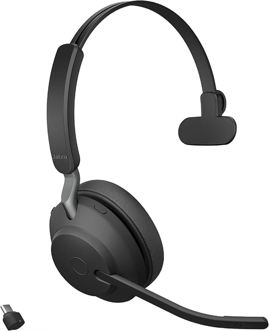 Jabra Evolve2 65 MS Wireless Headset with Link380c, Mono, Black – Wireless Bluetooth Headset for Calls and Music, 37 Hours of Battery Life, Passive Noise Cancelling Headphones