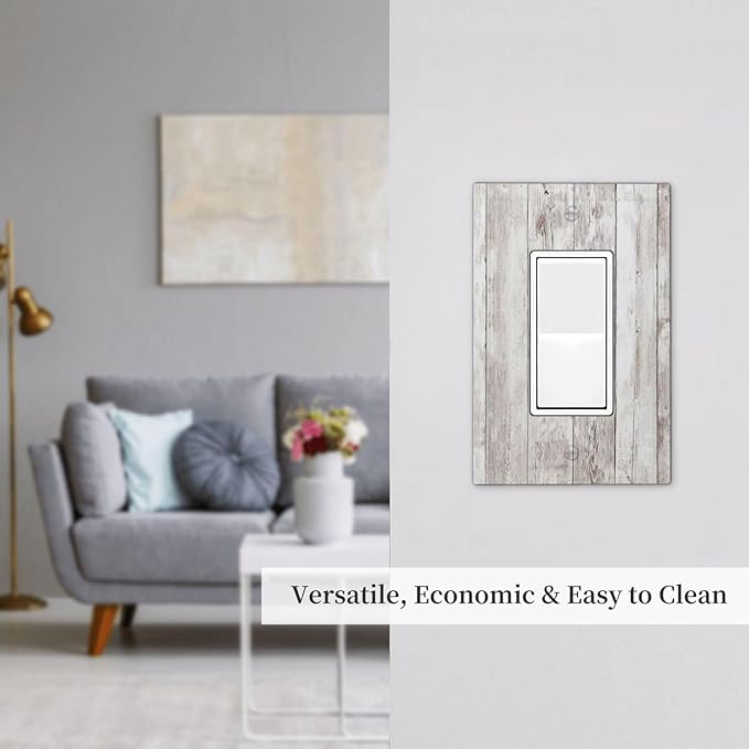 Decorative Outlet Covers Rustic Vintage White Wood Grain 1 Gang Single Rocker Light Switch Cover Plate Wall Plates GFCI Faceplate for Farmhouse Home Decor