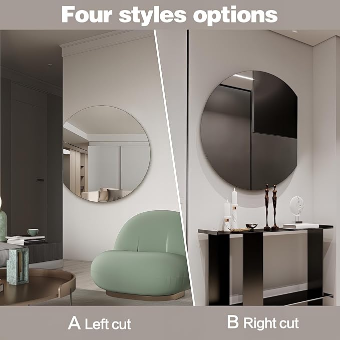 Half Moon Bathroom Mirror 40", Modern Frameless Wall Mirror, Hanging Decorative Vanity Mirror, Minimalist Explosion Proof Semi Circle Mirror for Living Room Bedroom Entryway, Down Cut