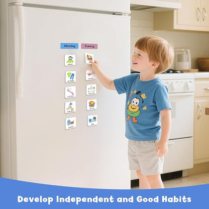 Magnetic Visual Schedule for Kids, Kids Chore Chart Cards for Morning & Bedtime, Daily Routine Chart Autism ADHD Tools for Kids,96 Magnets and Board