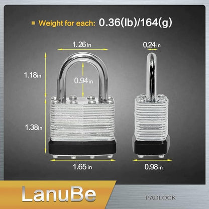 LanuBe Lock Laminated keyed padlock1-9/16 inch, keyed Alike Locks, Normal Shackle,Marked Black Plastic Hoop, Pack of 120