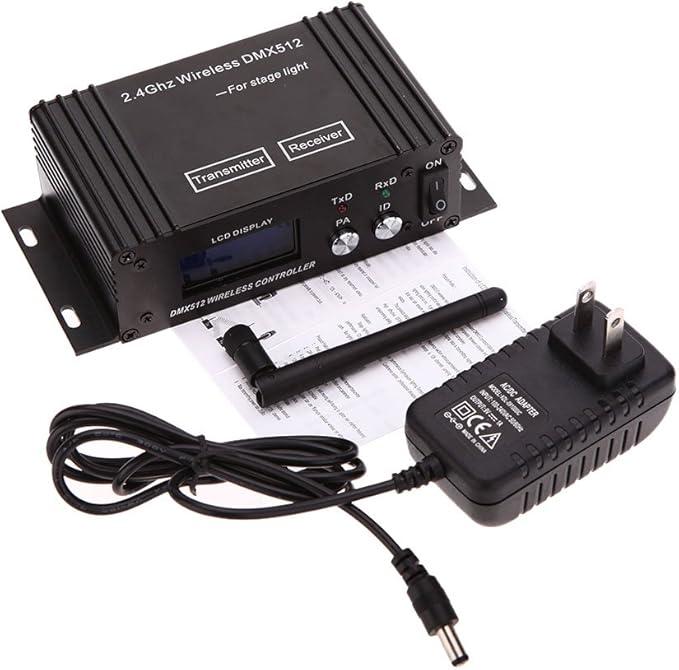 DMX512 Controller 2.4G Wireless Controller Transmitter Receiver LCD Display Power Adjustable Lighting Repeater Controller 16 Groups ID Coding for Party DJ Show Club Stage Disco Stage Light