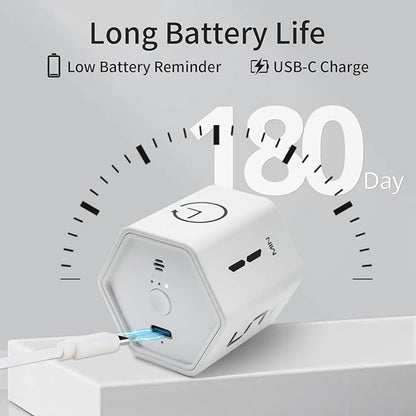 Productivity Timer Flip Gravity Sensor Pomodoro Cube Timer Countdown & Countup,1/5/10/30/60min Preset & Custom Timing, Mute/Vibrate/Sound for ADHD,Work,Study,Kitchen(1, White Hexagon)