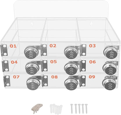 Cell Phone Locker Box 9 Slots Cell Phone Organizer Cabinet with Combination Locks Wall-Mounted Locking Cell Phone Storage Box for Classroom Office,Shool,Office (9 Slots, Wood+Acrylic)