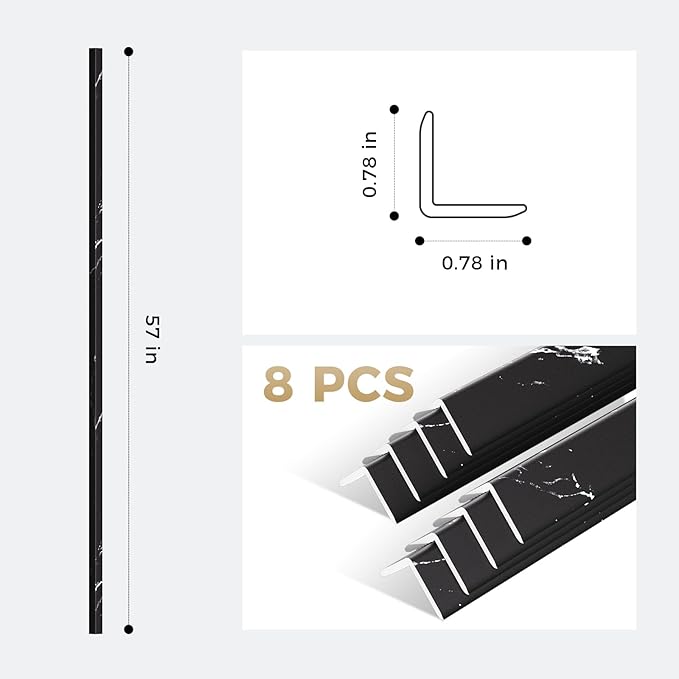 OUZUGIE 8-Pack 57 Inches, WPC Slat Wall Panel Trim,Corner Guard for High Grille (Black Marble-1)