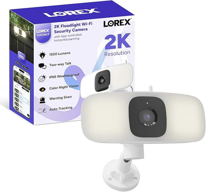 Lorex Connect 2K Floodlight Wi-Fi Security Camera | New Connect App | 160° Pan Coverage | Person Detection | Live Auto-Tracking | Color Night Vision | 2-Way Talk | Cloud & Local Storage Option
