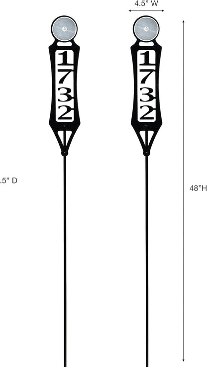 Pathways Vertical Custom Reflective Driveway Marker Set of Two | Personalize with 1-5 House Numbers or Last Name | Black Finish for Outdoors Year-Round | Unique Address Reflector Stake Set of 2